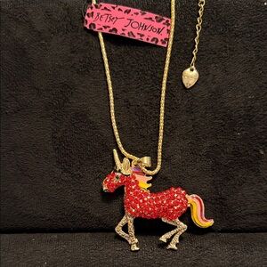 Betsey Johnson Sparkling Red Unicorn Necklace